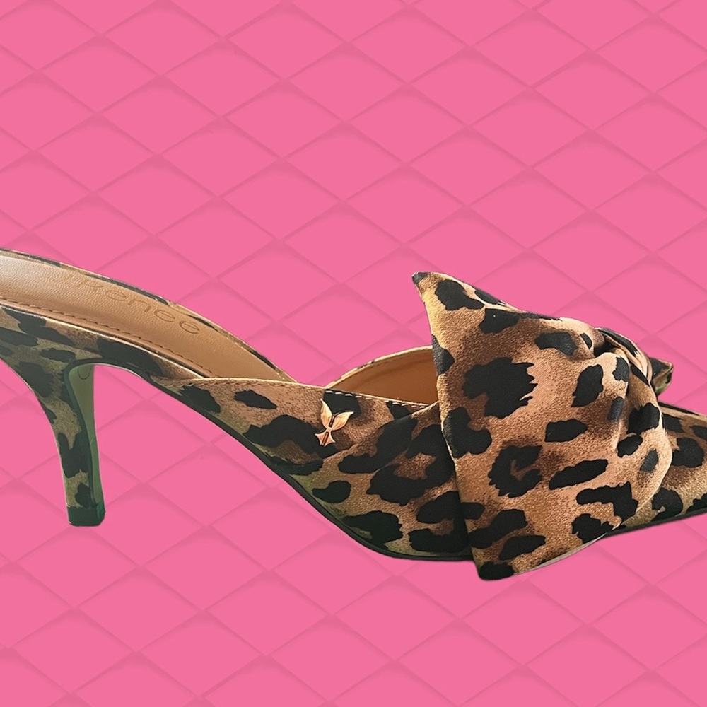 J.Renee animal print heeled mule with bow.